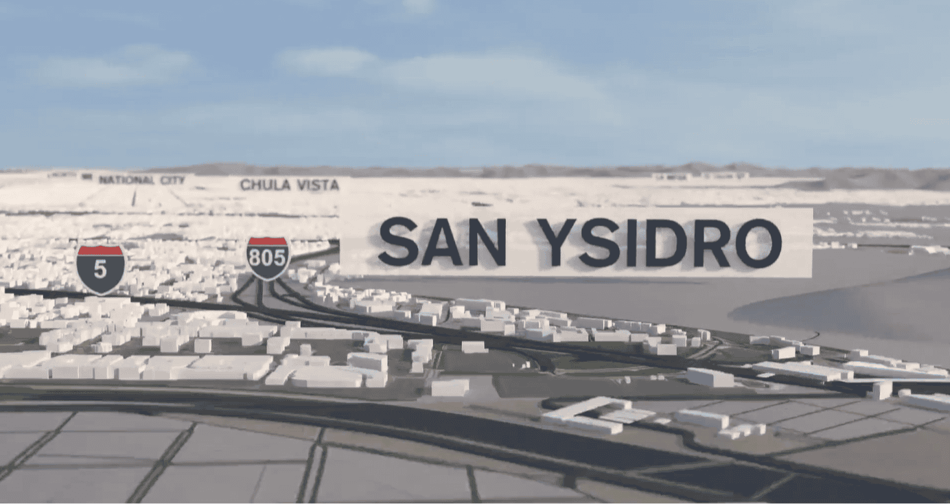 3D Model  - Aerial of San Diego County, California showing San Ysidro, Chula Vista, National City.