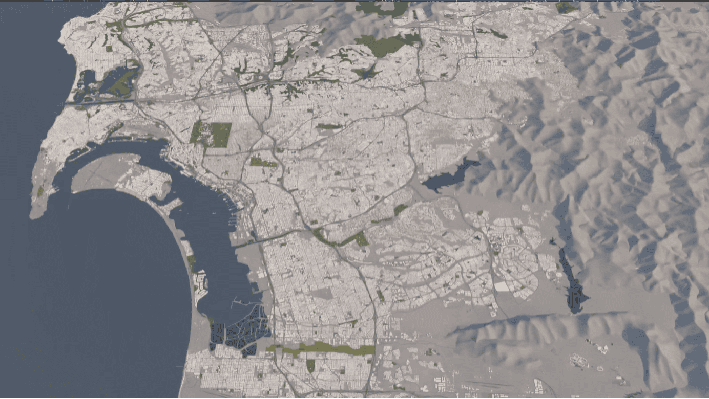3D Model - Aerial of San Diego County, California showing San Ysidro, Chula Vista, National City.
